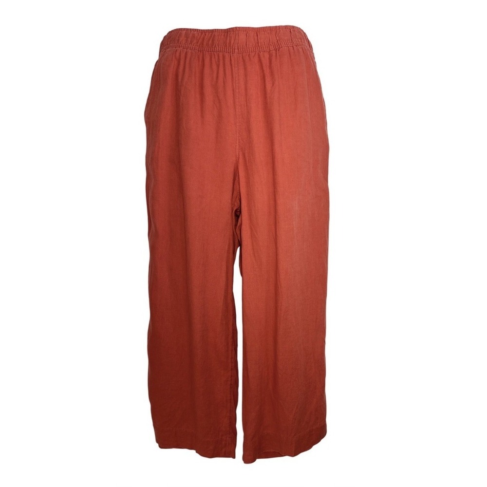 Tahari Women's Sz: L Orange Cropped Wide Leg 100% Linen Pants Cruise Beach